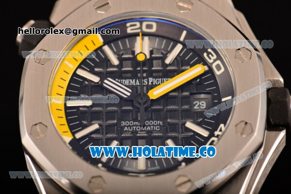 Audemars Piguet Royal Oak Offshore Diver Asia Automatic Steel Case with Black Dial Yellow Rubber Strap and White Stick Markers (EF) - Click Image to Close